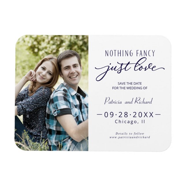 Magnet Flexible Rien De Fancy Just Love Enregistrer La Date Photo (Horizontal)