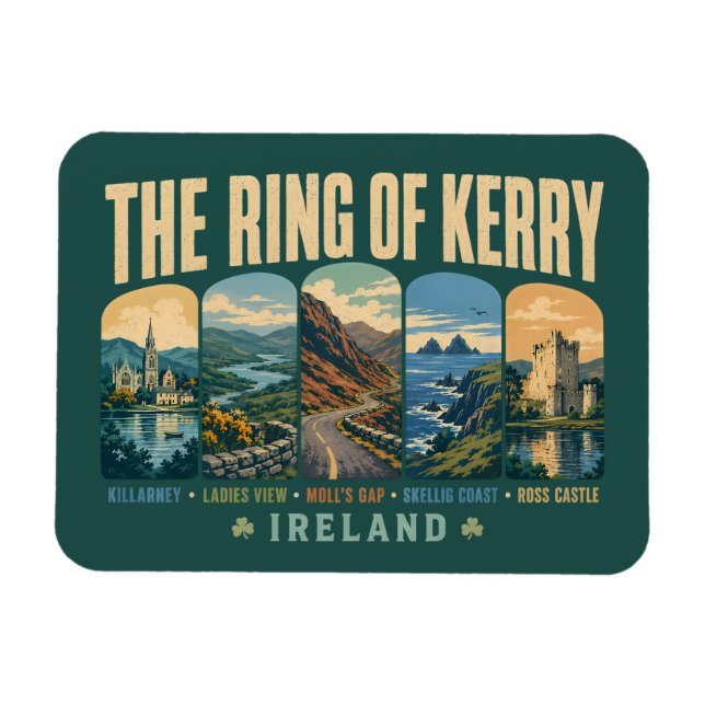 Magnet Flexible Ring of Kerry Ireland Landmarks Illustration Retro (Horizontal)
