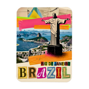 Magnet Flexible Rio de Janeiro Brésil Christ Collage Rétro Voyage