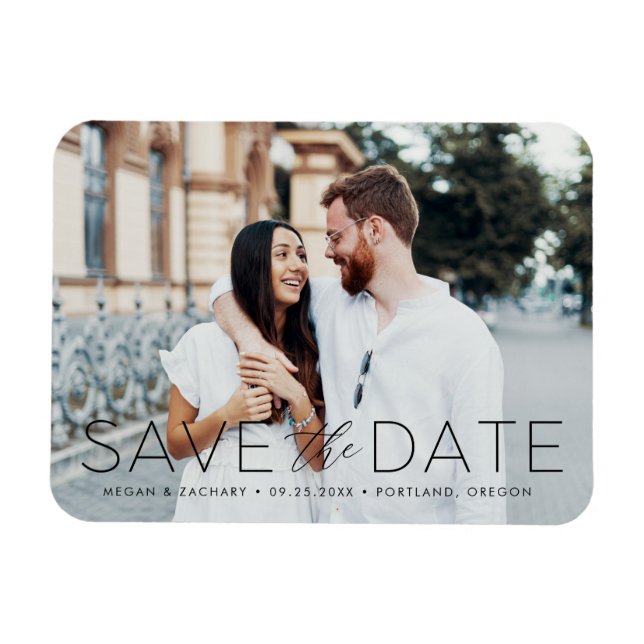 Magnet Flexible Romance Moderne Superposition Enregistrer la Date  (Horizontal)