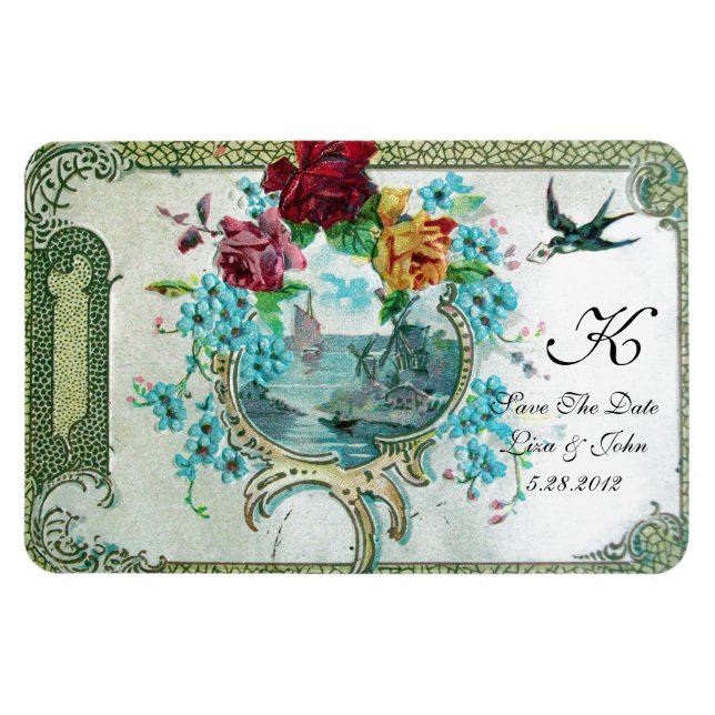 Magnet Flexible ROMANTİCA 3 MONOGRAM, Enregistrer La Date, Blanc (Horizontal)