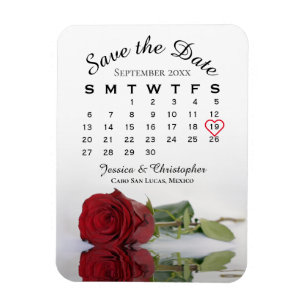 Magnet Flexible Romantique Rouge Rose Calendrier Mariage Enregistr