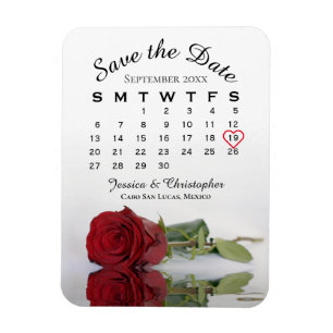 Magnet Flexible Romantique Rouge Rose Calendrier Mariage Enregistr