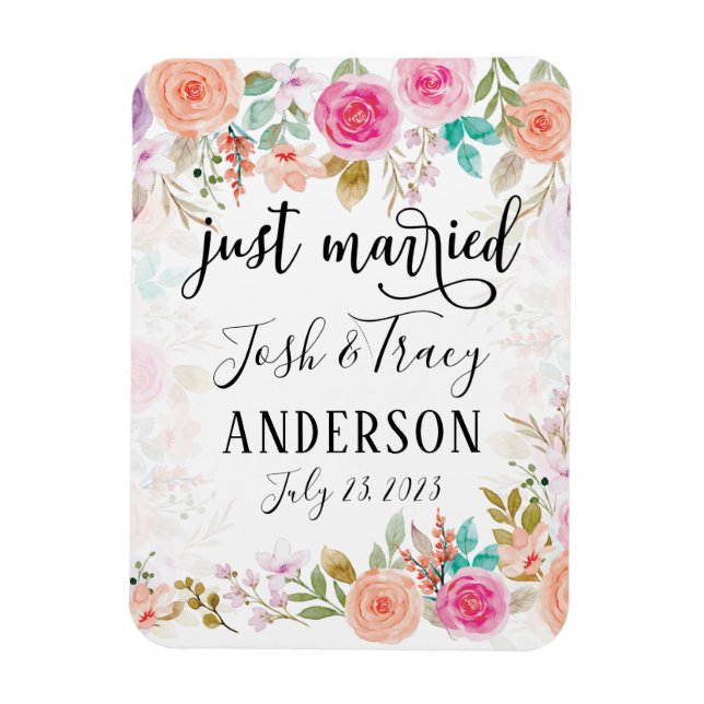 Magnet Flexible Rose Blush Floral Personnalisé Juste Marié (Vertical)