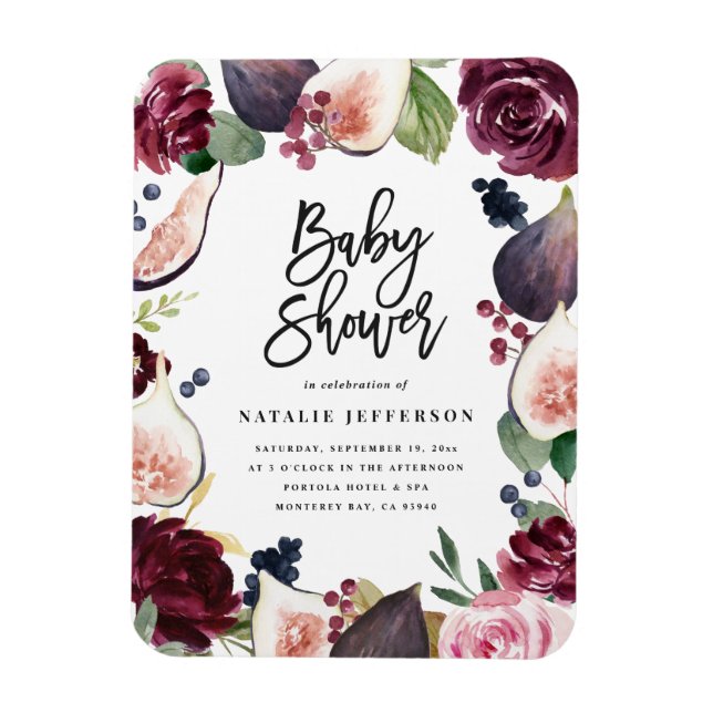 Magnet Flexible Rose, bordeaux + fig aquarelle floral et script (Vertical)
