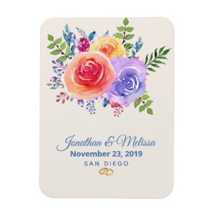 Magnet Flexible Rose coloré aquarelle florale Enregistrer la date