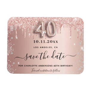 Magnet Flexible rose de 40e anniversaire enregistrer la date