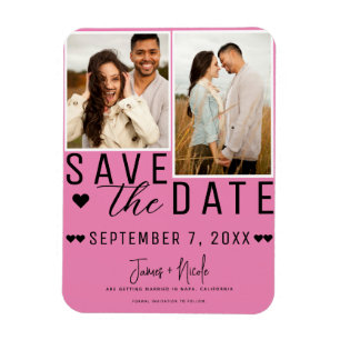 Magnet Flexible Rose et noir Enregistrer la date 2 Mariage photo