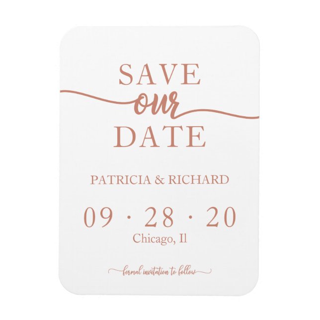 Magnet Flexible Rose Gold Calligraphie Mariage Enregistrer La Date (Vertical)