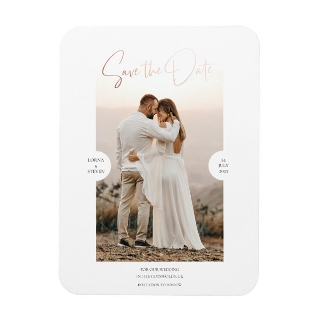 Magnet Flexible Rose Gold Foil Effect Script Enregistrer la carte  (Vertical)