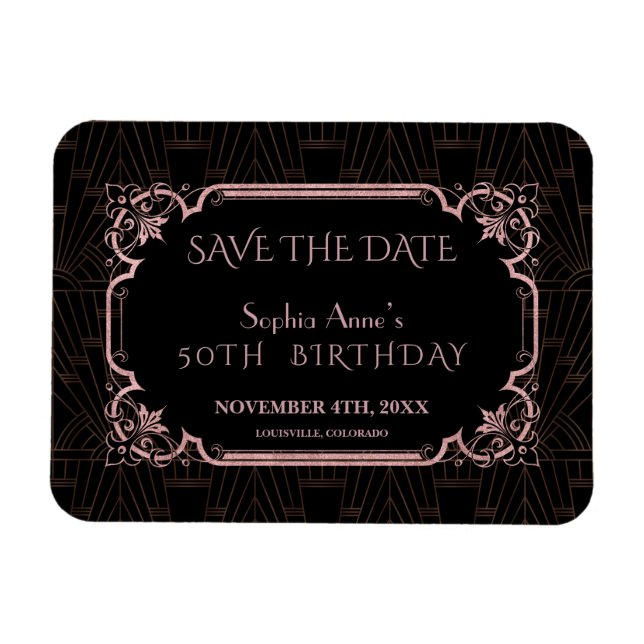 Magnet Flexible Rose Gold Gatsby Anniversaire Enregistrer La Date (Horizontal)