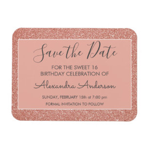 Magnet Flexible Rose Gold Parties scintillant Sweet 16 Enregistrer
