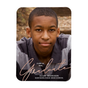 Magnet Flexible Rose Gold Script Photo Graduation Faire-part