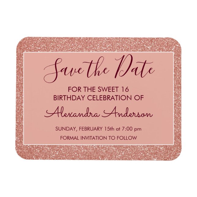 Magnet Flexible Rose Parties scintillant or Bourgogne sucré 16 Enr (Horizontal)