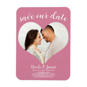 Magnet Flexible Rose Pink Heart Photo Wedding Enregistrer la date