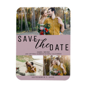 Magnet Flexible Rose Poussiéreuse Enregistrer la Date Mariage 3 Ph