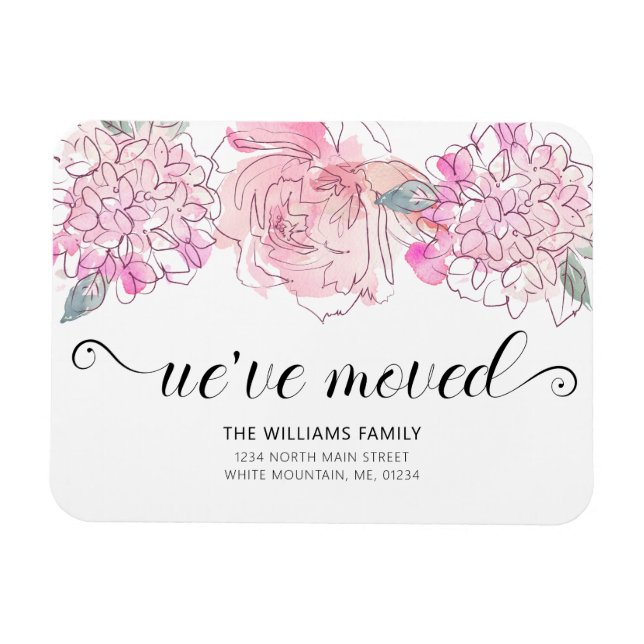 Magnet Flexible Rose rose mignonne Hydrangea Aquarelle Floral Movi (Horizontal)