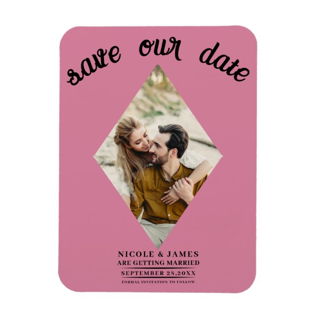 Magnet Flexible Rose rose photo mariage Enregistrer la date (Vertical)