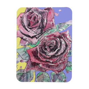 Magnet Flexible Rose rouge Aquarelle Fleur Floral Anniversaire