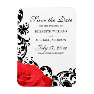 Magnet Flexible Rose rouge Noir Plein Mariage Enregistrer la date