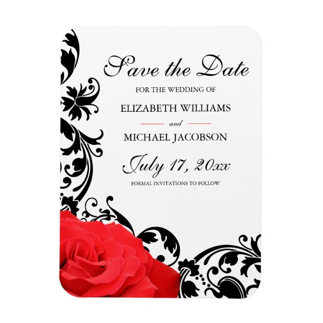 Magnet Flexible Rose rouge Noir Plein Mariage Enregistrer la date (Vertical)