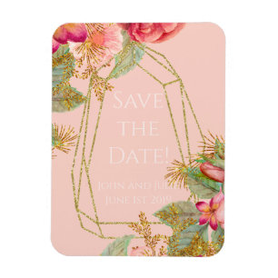 Magnet Flexible Roses et Or, Sauvegardez la Date !   Corail