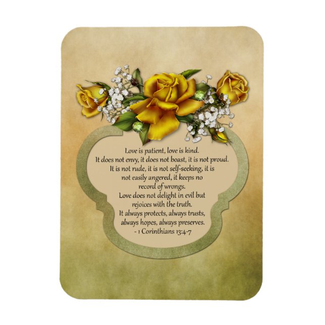 Magnet Flexible Roses jaunes L'amour est patient, l'amour est natu (Vertical)