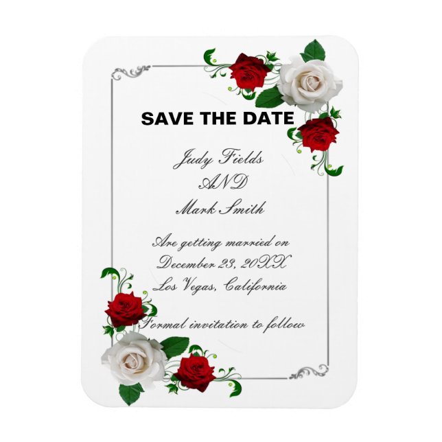 Magnet Flexible Roses rouges et blanches Mariage de Noël Enregistr (Vertical)