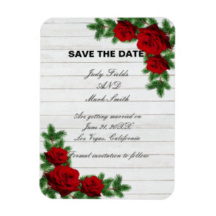 Magnet Flexible Roses Rouges Et Pins Succursale Noël Enregistrer L