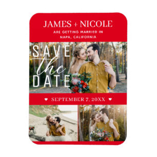 Magnet Flexible Rouge et blanc moderne Enregistrer la date Mariage