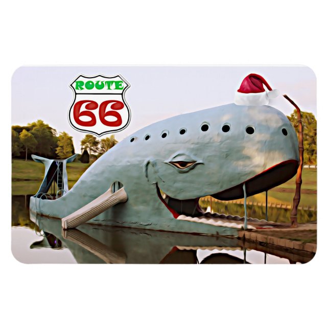 Magnet Flexible Route 66 Catoosa Blue Whale Christmas Santa Hat (Horizontal)