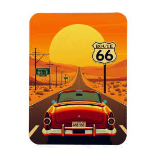 Magnet Flexible Route 66 Vintage Sunset Highway avec voiture