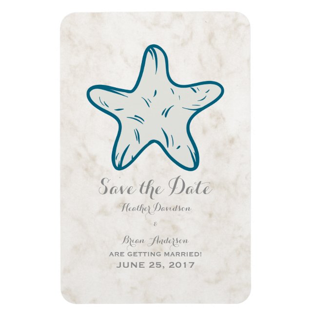 Magnet Flexible Royal Blue Rustic Starfish Enregistrer la date (Vertical)