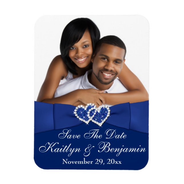 Magnet Flexible Royal Blue White Hearts Enregistrer la date Photo  (Vertical)