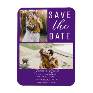 Magnet Flexible Royal Purple 2 Photos Enregistrer la date Mariage