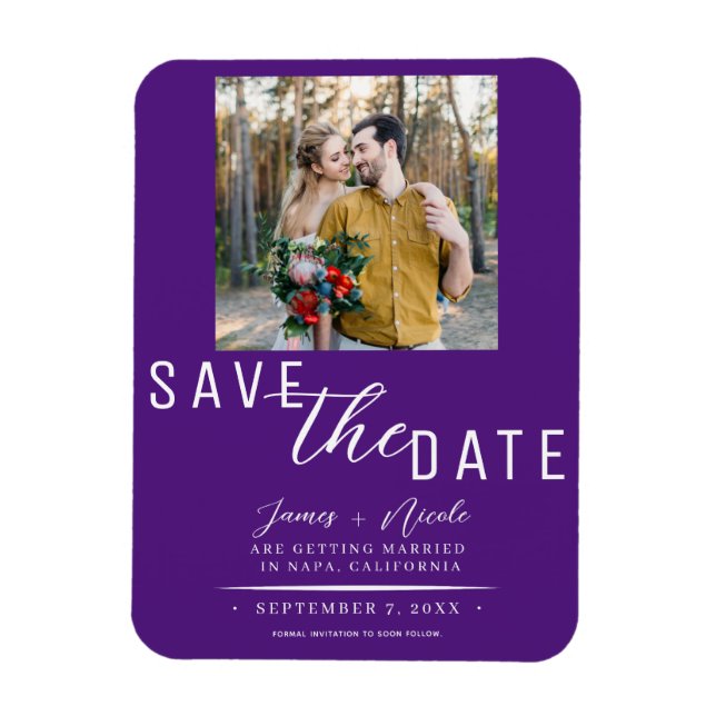 Magnet Flexible Royal Purple Enregistrer la date Mariage photo (Vertical)