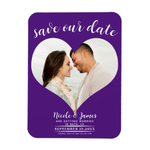 Magnet Flexible Royal Purple Heart Photo Wedding Enregistrer la da