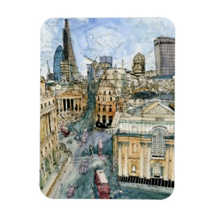 Magnet Flexible Rue vintage de Londres d'aquarelle des