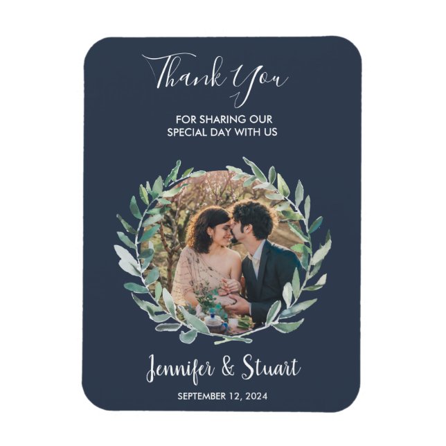 Magnet Flexible Russe aquarelle feuille Merci photo mariage (Vertical)