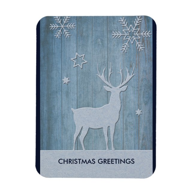 Magnet Flexible Russe Bleu Bois Reindeer Pays Noël (Vertical)