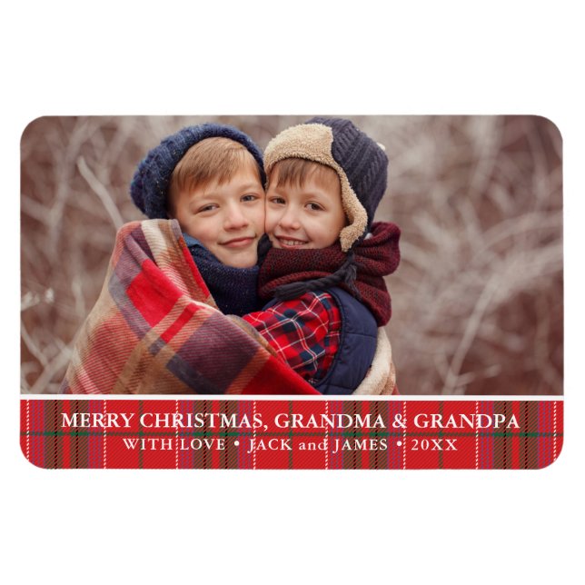 Magnet Flexible Russe Noël Plaid Red Green Photo (Horizontal)