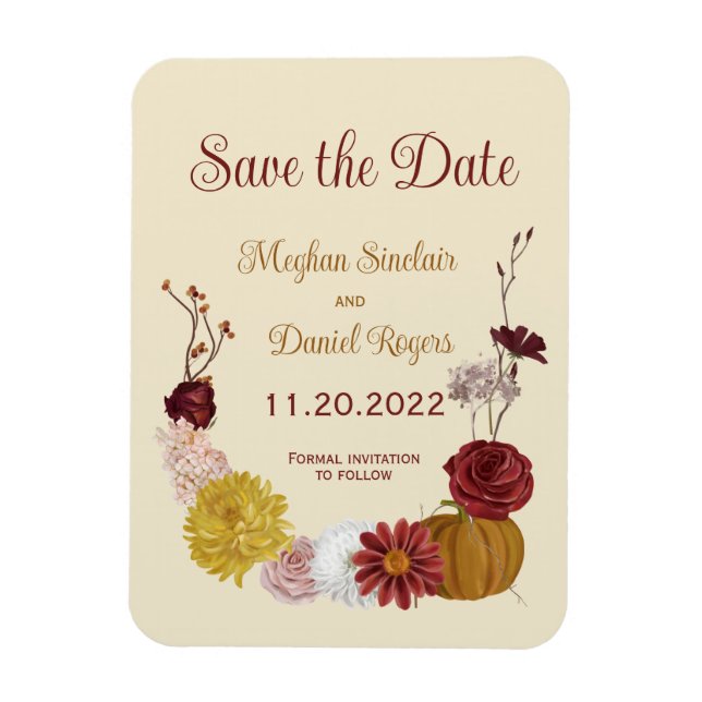 Magnet Flexible Rustic Autumn Floral Citrouille Enregistrer la dat (Vertical)