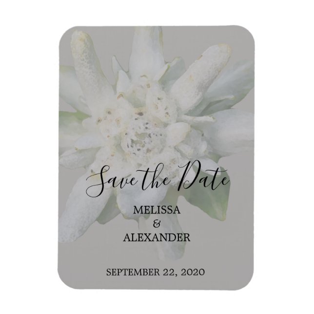 Magnet Flexible Rustic Edelweiss mariage fleur Enregistrer la date (Vertical)