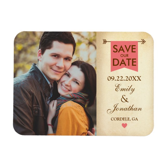 Magnet Flexible Rustic Elegant Photo Enregistrer La Date (Horizontal)