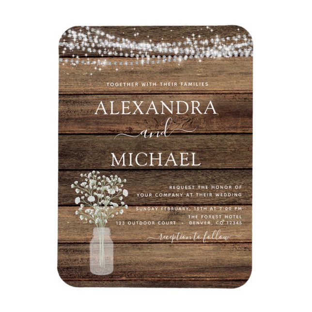 Magnet Flexible Rustic Farmhouse Baby's Breath Jar Mariage (Vertical)