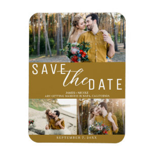 Magnet Flexible Rustic Gold Enregistrer la date Mariage 3 Photos