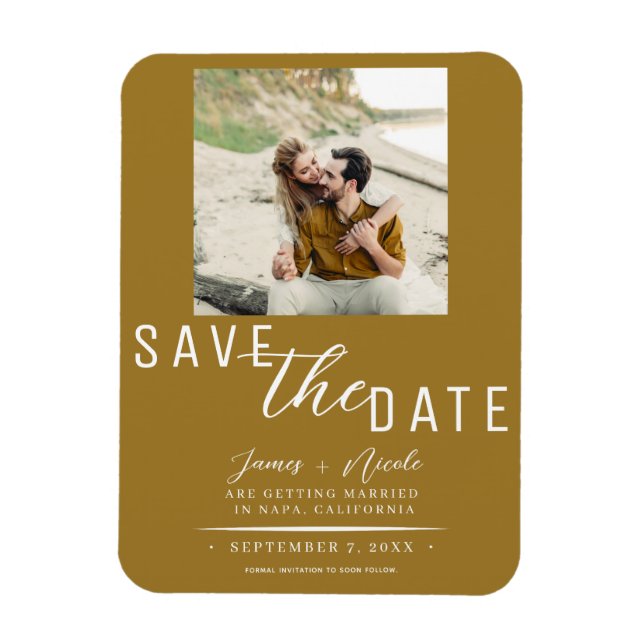 Magnet Flexible Rustic Gold Enregistrer la date Mariage photo (Vertical)