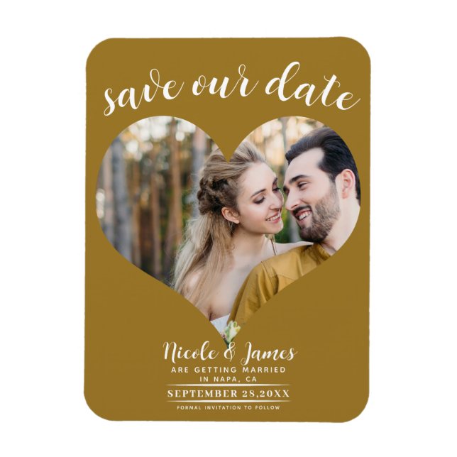 Magnet Flexible Rustic Gold Heart Photo Wedding Enregistrer la dat (Vertical)