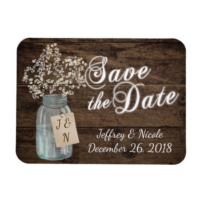 Magnet Flexible Rustic Grange Mariage Wood Mason Jar Babys Respire (Horizontal)