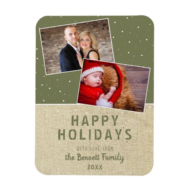 Magnet Flexible Rustic Happy Holidays Neige 2 Photo Collage (Vertical)